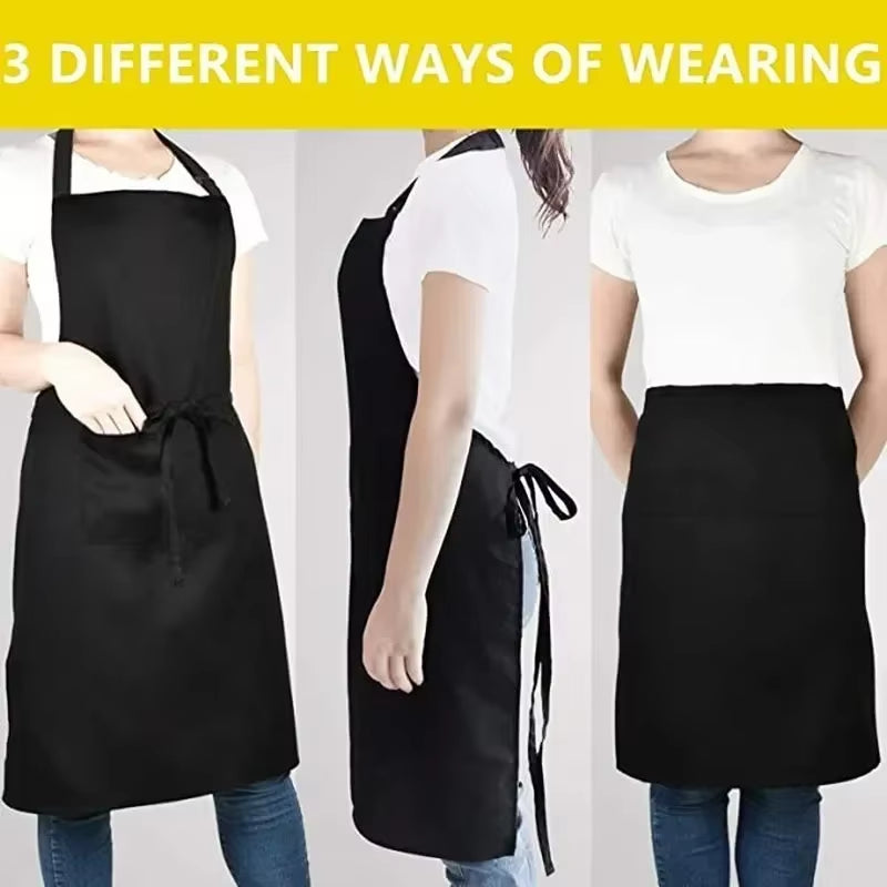 Adjustable Cooking Apron Unisex Household Solid Color Chef Waiter Barbecue Hairdresser Adult Pocket Apron Kitchen Supplies Tool